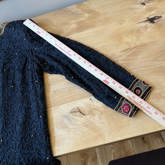 TAN CHHO EVENING JACKET XL BEADED OPEN FRONT ELEGANT VINTAGE SILK COCKTAIL - Picture 11 of 13